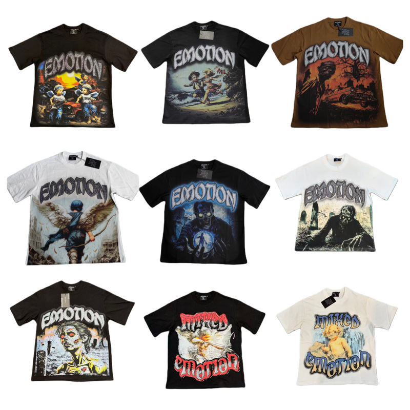 25Ss Summer Mixed Emotion New Trendyy Rock Retro Hot Diamond Printed Letter Short-Sleeved T-Shirt