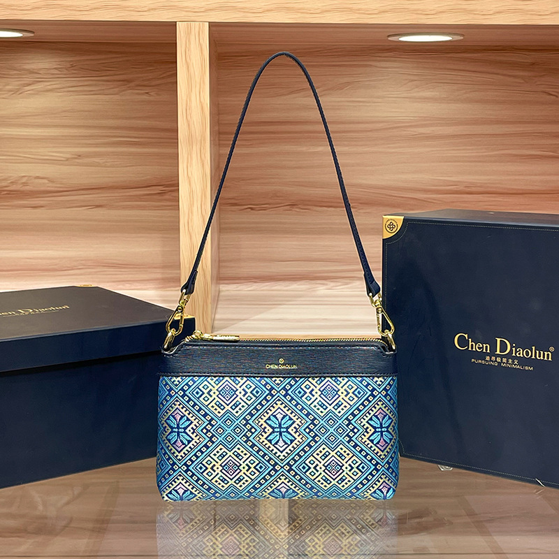 Guangxi Zhuang Brocade Color Block Zipper Armpit Bag 2026 New Style Zhuang Brocade National Style Small Bag Shoulder Crossbody Bag Mobile Phone Bag