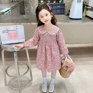女童碎花连衣裙春秋款公主洋气长袖女宝宝花边裙子韩版春装薄款潮