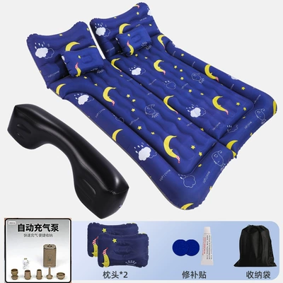 SUV in-car sleeping gadget, Vehicle-mounted inflatable bed - 46-section-suv-trunk-long-bench-oxford-fabric-in-color-blue-wireless-air-pump-camping-light