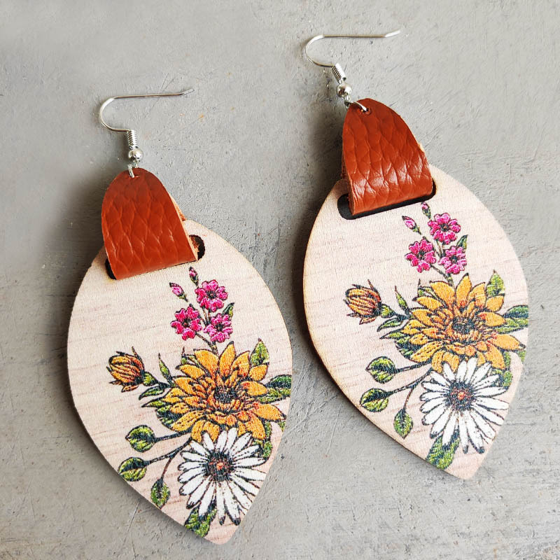 1 Pair Bohemian Flower Wood Women's Drop Earrings display picture 3