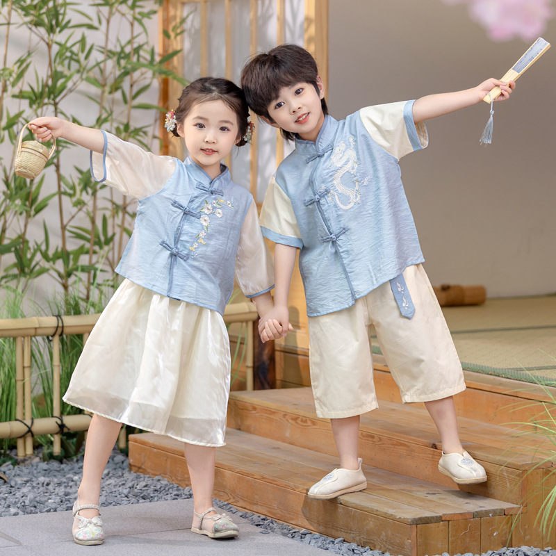 Hanfu children's set for boys and girls, Tang-style children's national style set, summer 2024 new Chinese-style baby ancient costume performance attire