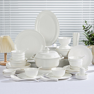 Pure White Underglaze Dish suit Household Jingdezhen Bone China Tableware Bowl Plate Chopsticks Ceramic Housewarming Gift