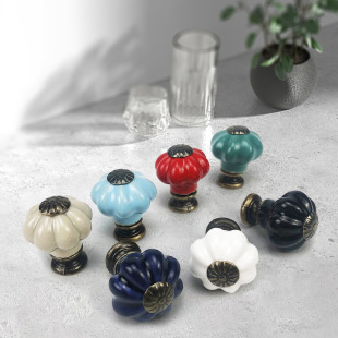 Wholesale small pumpkin ceramic handle solid wood furniture cabinet door handle TV cabinet drawer handle single hole wardrobe hardware