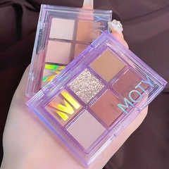 跨境6色眼影盤日常淡妝低飽和ins超火眼影腮紅大地色系六色眼影盤