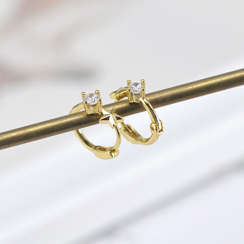 Simple Style Star Copper Hoop Earrings Plating Inlay Rhinestones Copper Earrings