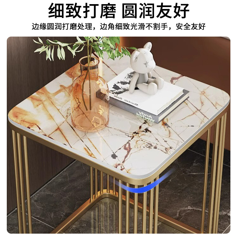 Lugar de lujo nórdico creativo tabla de roca pequeña mesa cuadrada sala de estar sofá gabinete lateral cabecera pequeño tablero de té móvil