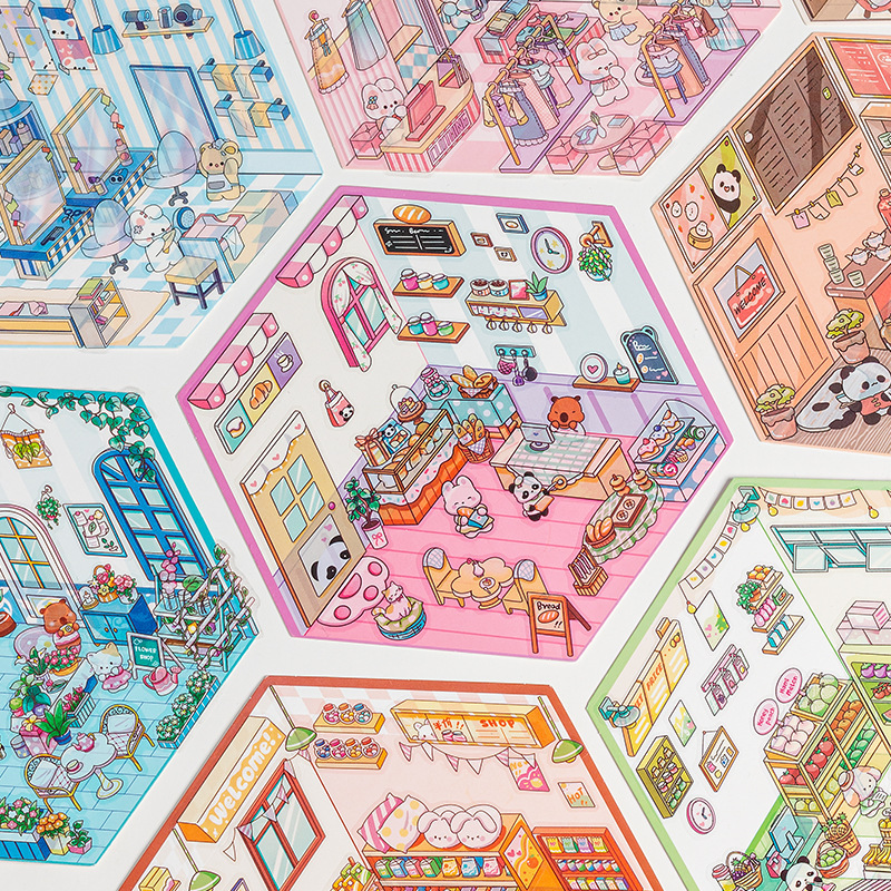 Fairy Tale Town 3D paisaje tridimensional pegatinas pet diy creativo miniatura dibujos animados contabilidad decoración escenas pegatinas de acertijo