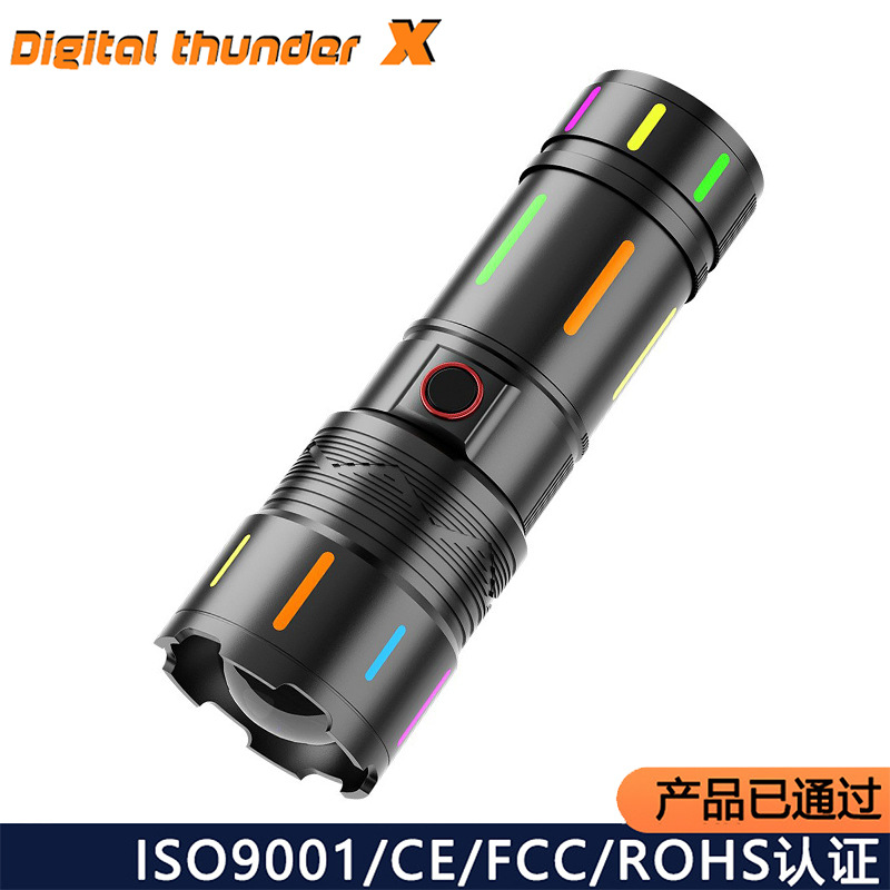 Transfronterizo nuevo zoom telescópico luz intensa láser blanco de largo alcance con banda fluorescente antorcha de carga de aleación de aluminio de larga duración