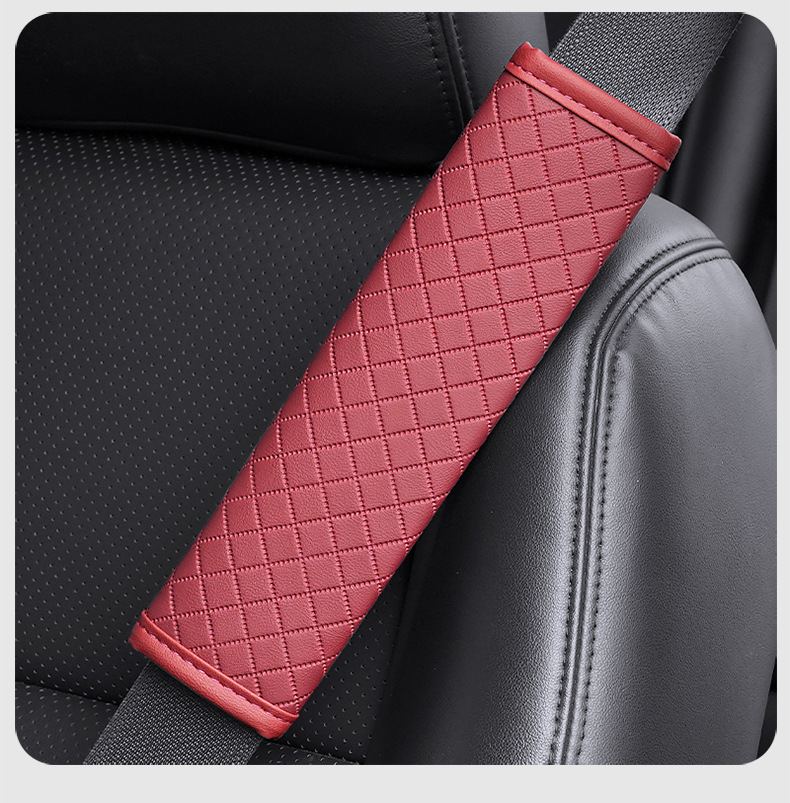 Car Shoulder Pads, Lambskin Plaid Shoulder Pads, Wear-Resistant and Non-Slip Car Shoulder Pads, Car Leather Seat Belt Shoulder Pads