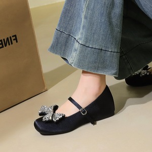 836-12 French style sweet round toe women's shoes with rhinestone bow and a single buckle for increasing height, fa