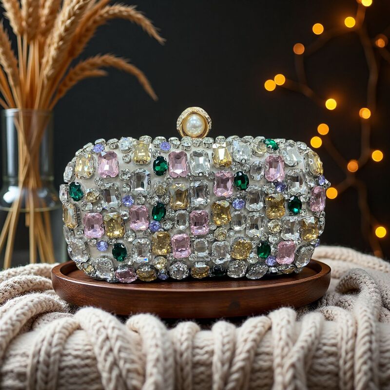 European and American Cross-Border Fashion Colorful Rhinestone Bag, Shiny Evening Bag, Diamond-Encrusted Banquet Clutch Bag, Dress Evening Bag