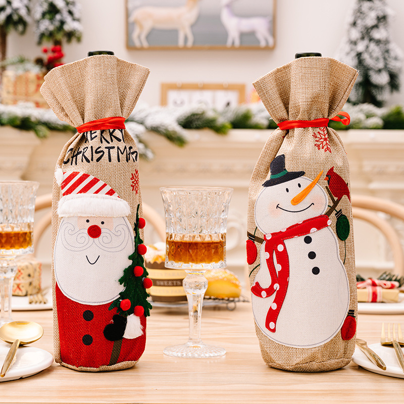 Navidad transfronteriza botella de vino nuevo lienzo bordado botella de vino viejos muñeco de nieve decoración de mesa de Navidad