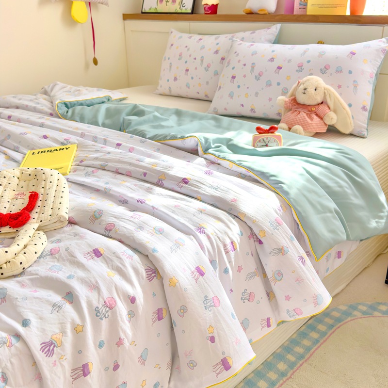 クラスA二重糸プリント夏はエアコン夏涼しさで学生寮の洗濯機に洗濯されている