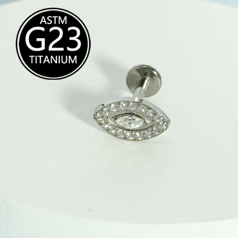 F-136 Full Diamond Demon Eye Titanium Piercing Jewelry Internal Thread Lip Stud Earring Marquise Zircon detail image 6