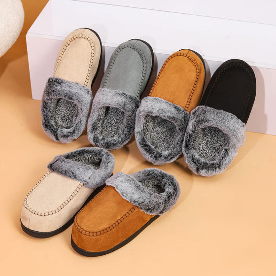 Cross-border New Wholesale Men's Faded Fur Mouth Mark Shoes Home Warm Outer Wear fleece-lined Non-slip Thick Cotton Slippers