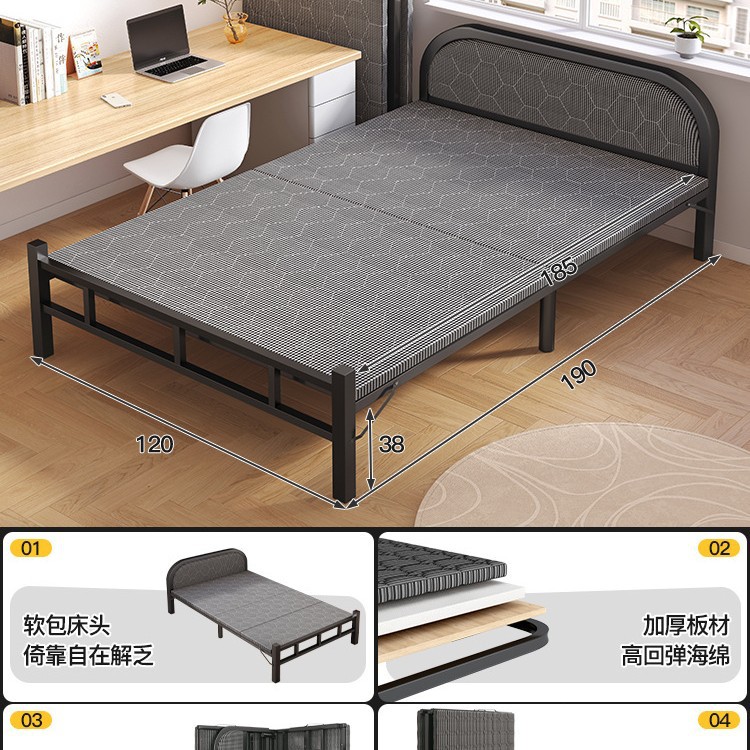 Cama plegable Cama individual Hogar Fácil Cama 1 M Refuerzo Dormitorio Almuerzo Cuna Cama Adulto Alquiler de Tablero Duro Cama de Hierro