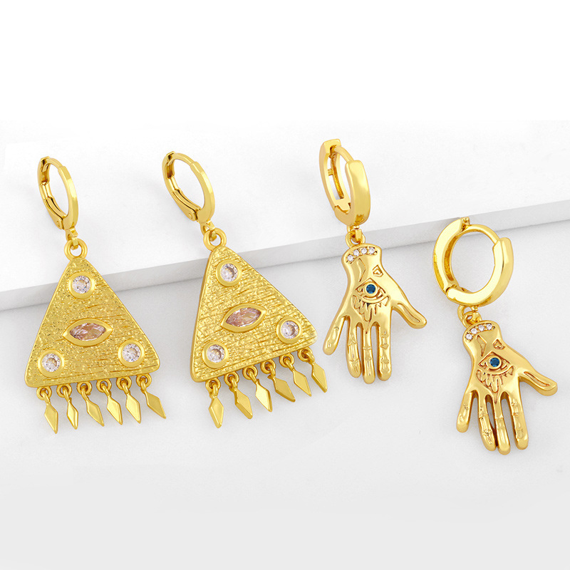 Fashion Palm Eye Pyramid Tassel Earrings display picture 3