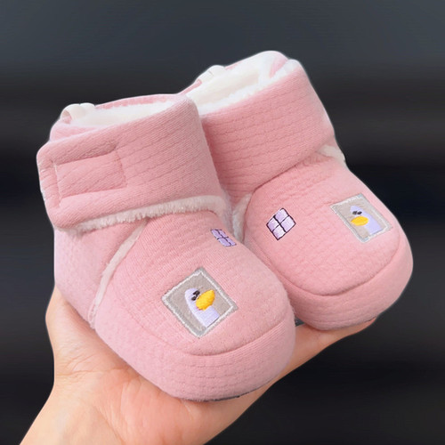 Baby shoes that won't fall off, soft bottom cotton shoes for boys and girls, 0-1 year old newborns, with extra lining, thick and warm, pre-walking shoes