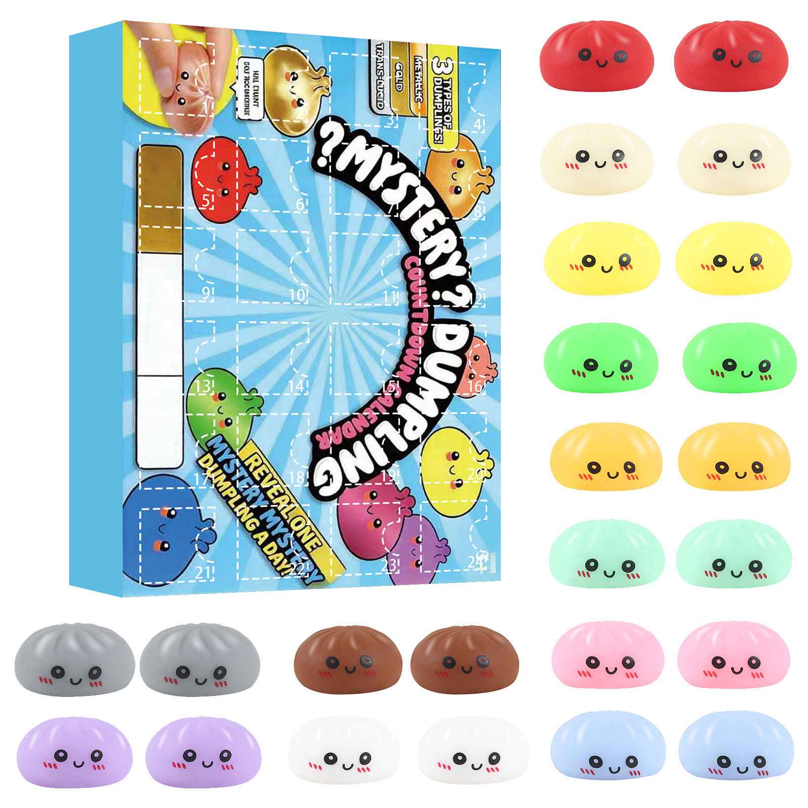 Fidget Squishy misterioso饺os calendario de cuenta atrás caja ciega pellizco Le juguete de alivio de estrés para adultos