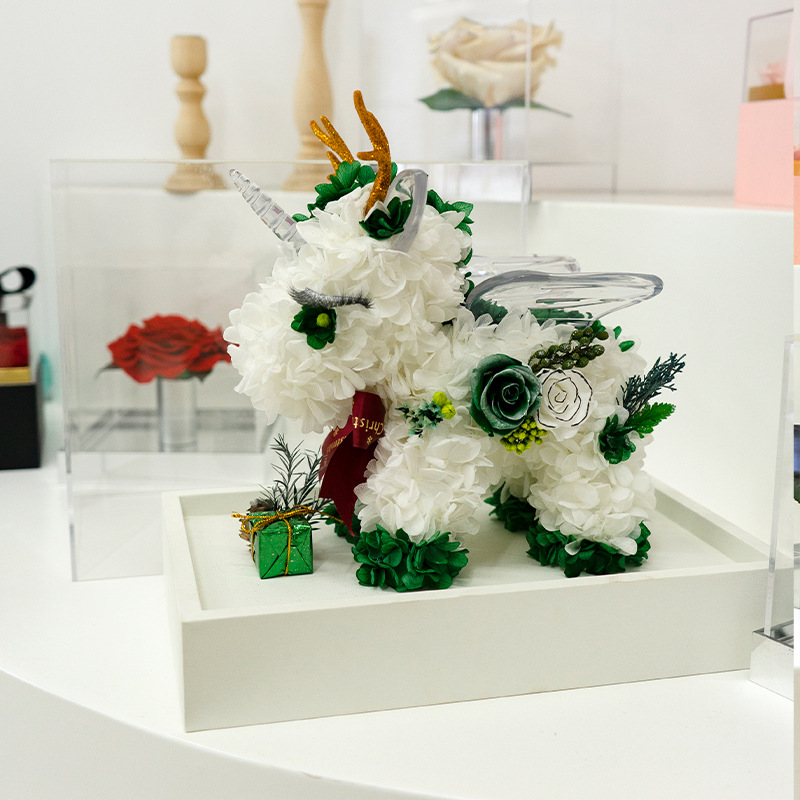 Caja de acrílico con flor de hortensia eterna, unicornio, flor real, regalo para novia o mejor amiga, regalo de cumpleaños de alta gama al por mayor.