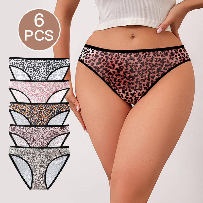 Foreign trade European and American style ice silk women's panties with pure cotton crotch, mid-waist, hip-hugging, hot leopard print, sexy plus size women's Brazilian panties Foreign trade European and American style ice silk women's panties with pure cotton crotch, mid-waist, hip-hugging, hot leopard print, sexy plus size women's Brazilian panties