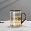高硼硅玻璃三件杯青灵杯大容量木盖玻璃茶杯玻璃茶水分离泡茶杯