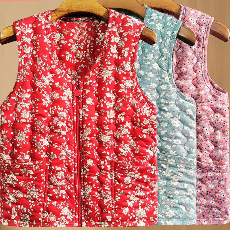 New Flower vest waistcoat for moms warm spring, autumn and winter middle-aged and elderly women camel velvet thickened warm vest New Flower vest waistcoat for moms warm spring, autumn and winter middle-aged and elderly women camel velvet thickened warm vest