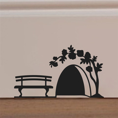 新款AD1161黑色老鼠洞小板凳牆貼臥室客廳玄關家居牆腳裝飾貼紙