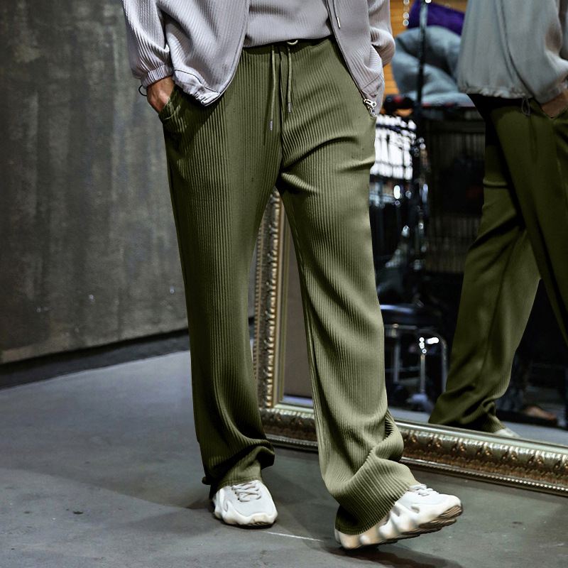 Transfronterizo de tamaño europeo hombres primavera y otoño Jacquard rayas pantalones casuales hombres Amazon marca de moda suelta cordón Pantalones rectos hombres