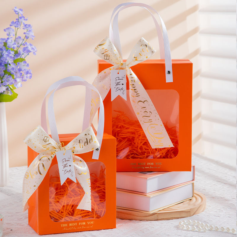 오렌지색 상자 + 리본 + 라피아