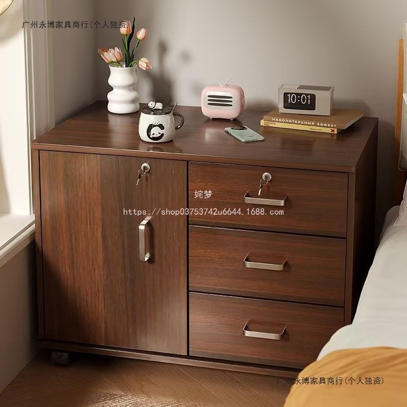 Creative Home Side Storage Bedside Cabinet with Lock, Movable Simple Bedside Bedroom 2024 Cabinet