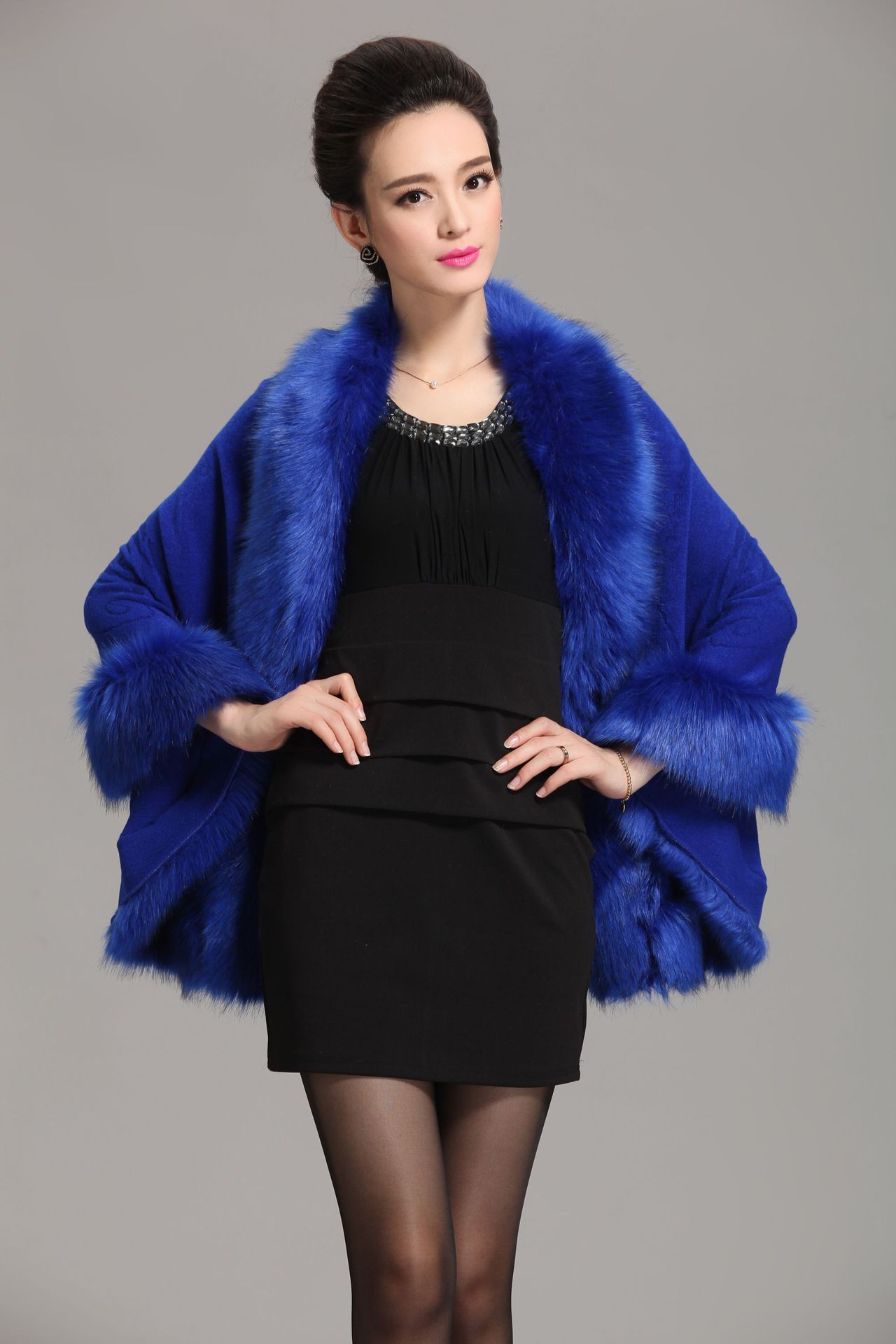 new  fox fur shawl cape large size women's knitted cardigan jacket_voghion.com
