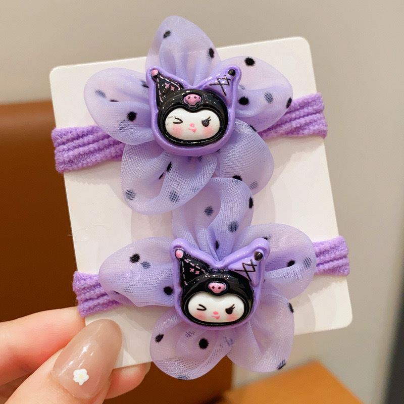 Anillo de toalla de color púrpura para niños de dibujos animados lindos bolas de cabeza de caballo cola de cabello corda de cabello de la niña arco elástico