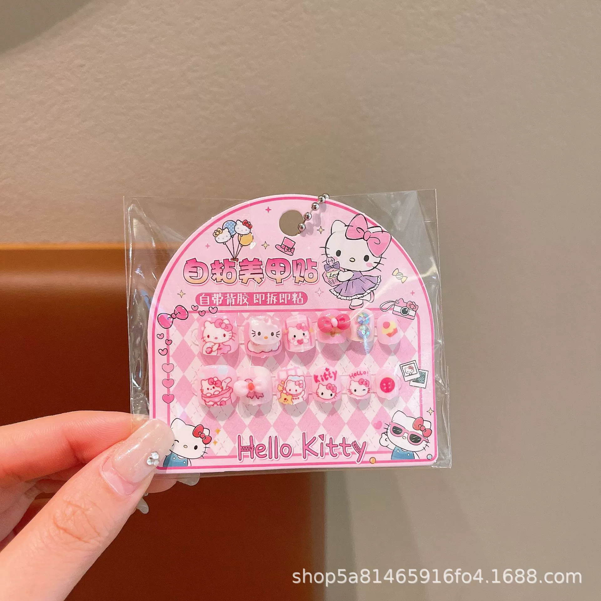 Sanrio, детские 3D-наклейки для ногтей, милые съемные мультяшные искусственные ногти