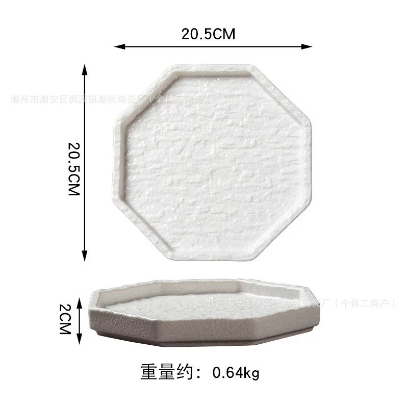 Stone‑pattern serving plates collection, multiple shapes (6–12") in white & black, thick edge