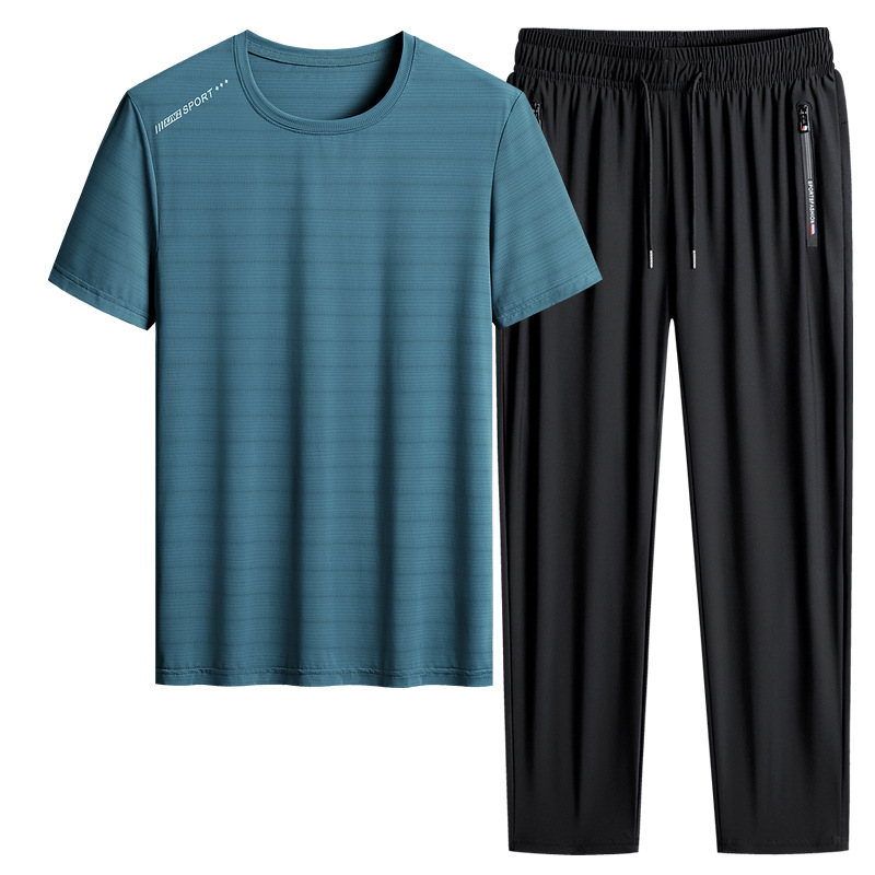 M - 8X set de hielo de verano camiseta hombre papá manga corta juego deportivo de mediana edad secado rápido juego de dos piezas
