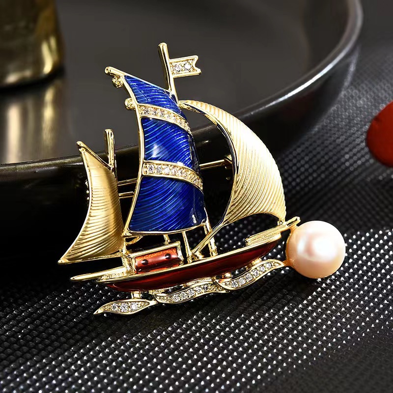 Smooth Sailing Enamel Sail Brooch Classy Niche Classy Classy Corsage Pearl Retro Brooch Clothing for Women