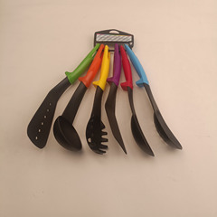 Colorful Handle Nylon Kitchenware Set of 6 Non-stick Pots and Pans Cooking Spoons and Spatulas with Hanging Rack Kitchen Set Multifunctional Set