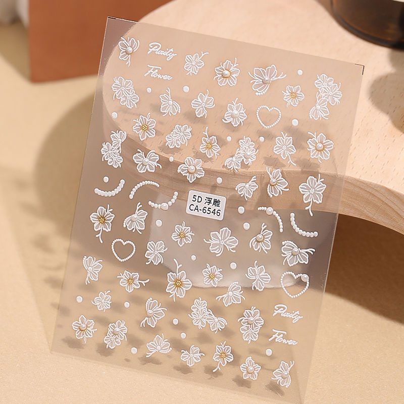 パール絶妙な花ネイルアートステッカー 5D レリーフ多用途フレンチパールチェーンネイルステッカージュエリー CA スタイル|undefined