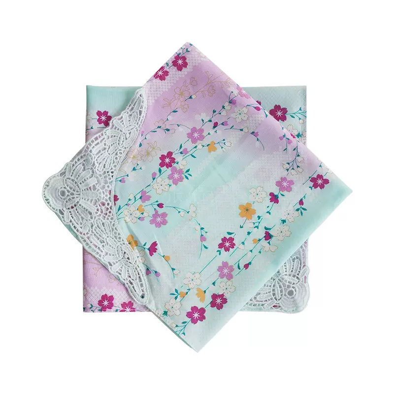 43cm纯棉印花女士水溶蕾丝边手帕 高端全棉女款方巾 婚庆伴手礼