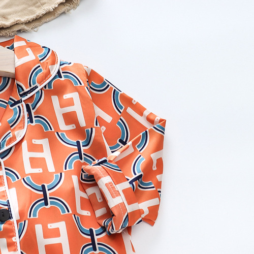 CA27 one piece drop shipping for small and medium-sized children spring and autumn long-sleeved trousers pajamas 0-4 years old male and female baby satin home clothes