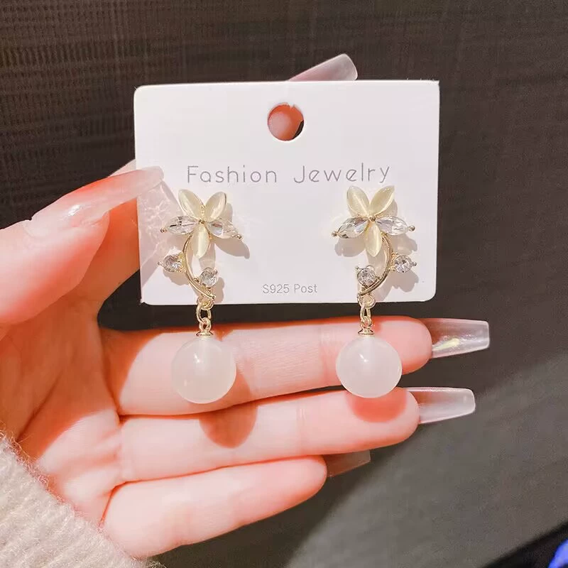 Asymmetrical Pearl Earrings, Silver 925 Posts, Universal Studs — Simple Elegant Design