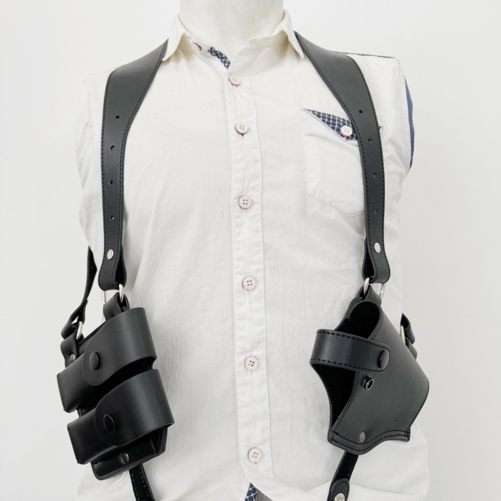 Outdoor Genuine Leather Tactical 1911 Holster with Magazine Pouch, Double Shoulder Underarm Concealed Tactical Cowhide Pistol Holster