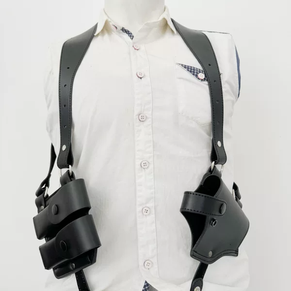 Outdoor Genuine Leather Tactical 1911 Holster with Magazine Pouch, Double Shoulder Underarm Concealed Tactical Cowhide Pistol Holster