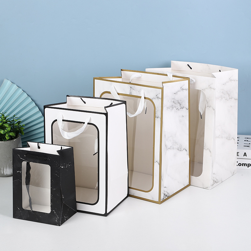 Bolsa de regalo transparente de ventana abierta Venta de Vacaciones bolsa de papel bolsa de regalo de flores bolsa de embalaje bolso de ventana de regalo de mano