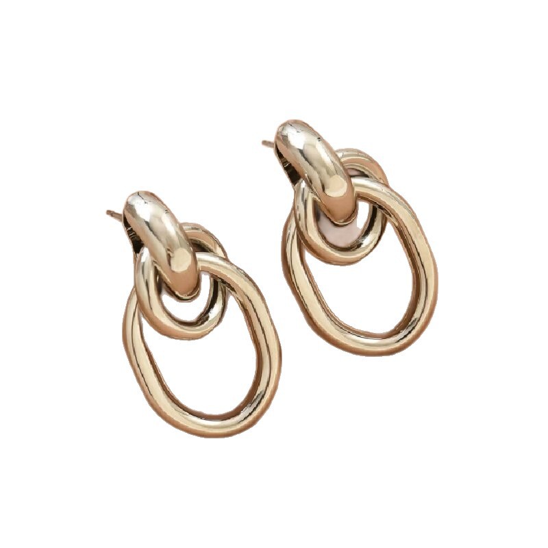 Orecchini, lusso leggero e sensazione di alta gamma, orecchini a cerchio in tubo di ferro a forma di croce, design di nicchia, stile semplice e raffinato, orecchini eleganti._voghion.com