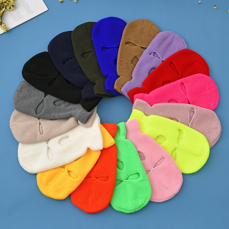 New Autumn and Winter Ingot Needle Warm Three-Hole Mask Cycling Baotou Outdoor Pure Color Wool Knitted Hat in Stock New Autumn and Winter Ingot Needle Warm Three-Hole Mask Cycling Baotou Outdoor Pure Color Wool Knitted Hat in Stock