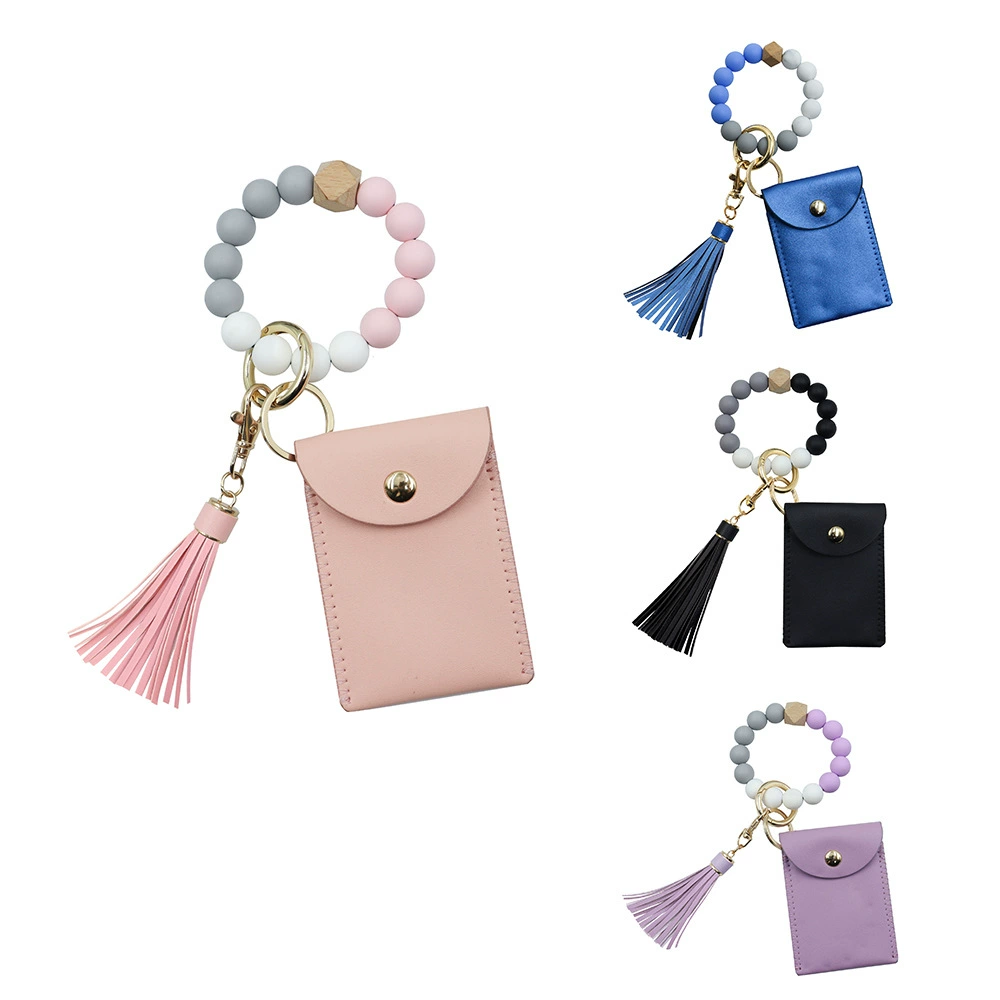 Silicone card holder with tassels, keychain, wallet, bracelet, European style