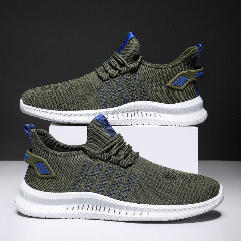 Jinjiang in-stock, direct supply from the source factory, fly-knit running shoes, breathable, trendy, fashionable, men's large-size casual sports shoes